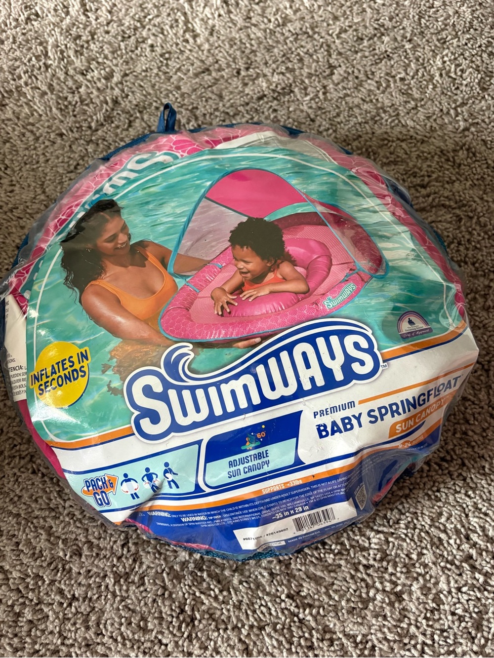 Swimways Pink Baby SpringFloat with Adjustable Sun Canopy